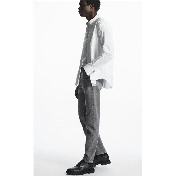 COS Men's Jeans Size 32/34 Regular Fit Gray WashTapered Leg Mid Rise Button Fly - Picture 1 of 6